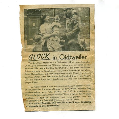 Alliiertes Propagandaflugblatt 2.Weltkrieg 'Glück in Oidtweiler - Terror in Würselen'