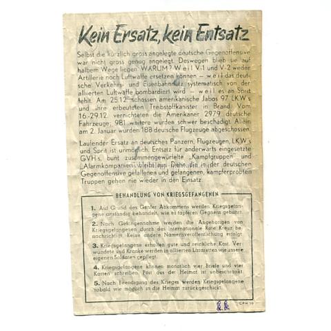 Alliiertes Propagandaflugblatt 2.Weltkrieg 'Kein Ersatz, kein Entsatz'