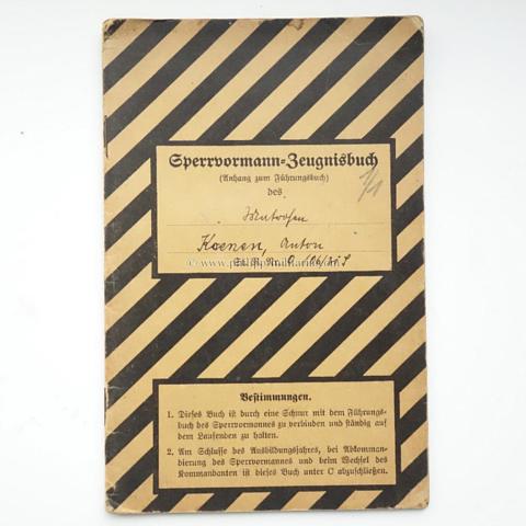 Zeugnisbuch für Sperrvormann der Reichs- u. Kriegsmarine 