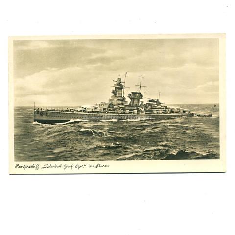 Panzerschiff 'Admiral Graf Spee' im Sturm - Fotopostkarte