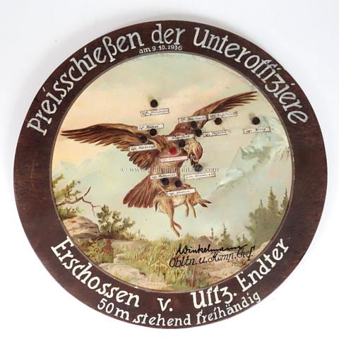 Schießscheibe bzw. Schützenscheibe ' Preisschiessen der Unteroffiziere am 9.10.1936 '