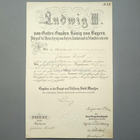 LUDWIG III. König von Bayern (1913-1918), eigenhändige Unterschrift / Autograph auf Beförderungspatent