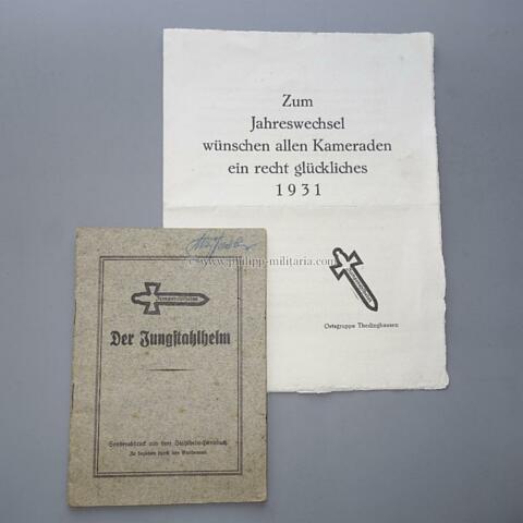 Jungstahlhelm (Jungsta) Sonderabdruck aus dem Stahlhelm-Handbuch u.Glückwuschkarte zum Jahreswechsel 1931
