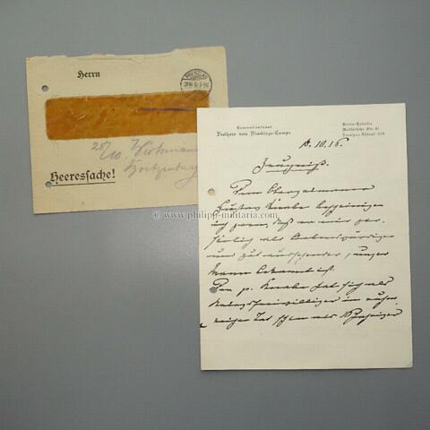 DINKLAGE-CAMPE, Freiherr von, Generalleutnant, eigenhändige Unterschrift unter handgeschriebenen Brief 1916