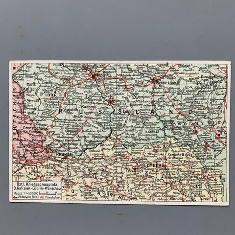 Propagandakarte 1. Weltkrieg ' Östl.Kriegsschauplatz. 3.Galizien-Lublin-Warschau '