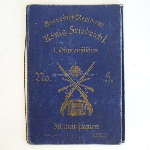 Schmuckeinband für Militär-Papiere Grenadier-Regiment König Friedrich I. 4.Ostpreußisches No. 5