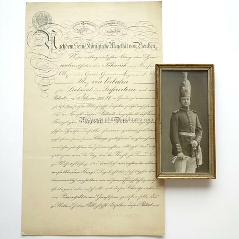 Bestallungsurkunde, Patent zum Leutnant der Infanterie im Kaiser Alexander Garde Grenadier Regiment No.I