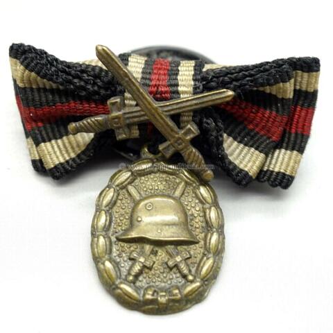 Miniaturspange / Knopflochdekoration - Verwundetenabzeichen in Silber 1. Weltkrieg 