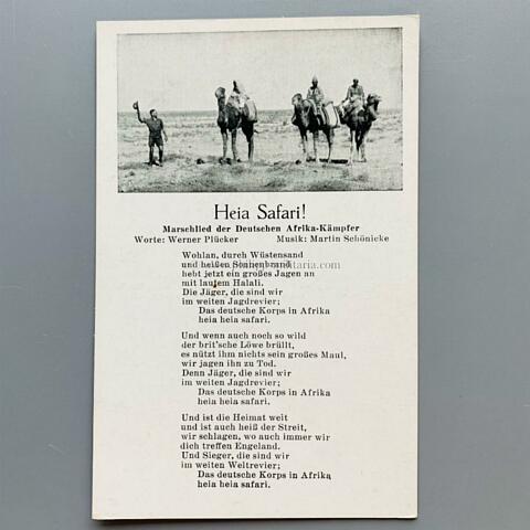 Liederkarte der Wehrmacht ' Heia Safari ! ' Marschlied des Deutschen Afrika-Kämpfer