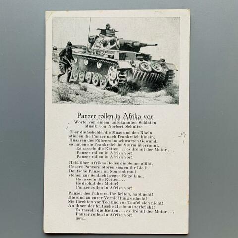 Liederkarte der Wehrmacht ' Panzer rollen in Afrika vor '