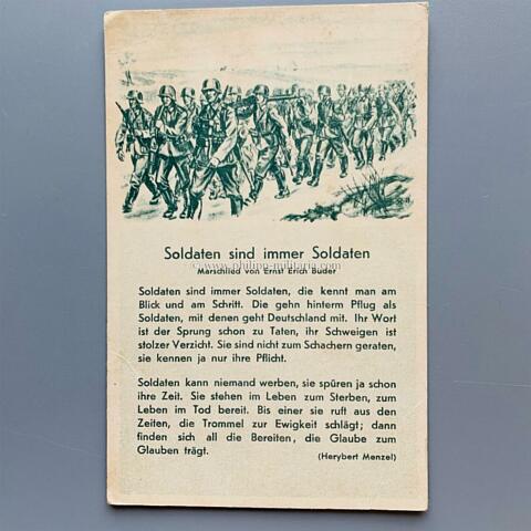 Liederkarte der Wehrmacht ' Soldaten sind immer Soldaten '