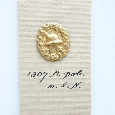 Verwundetenabzeichen in Gold 1918 - Miniatur 12x14mm.