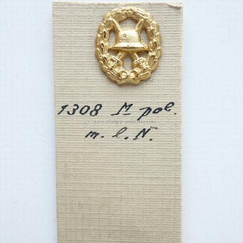 Verwundetenabzeichen in Gold 1918 - Miniatur 12x14mm. durchbrochene Ausführung