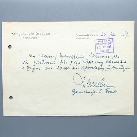 LEMELSEN Joachim, eigh. Unterschrift als Generalmajor Kdr. Kriegsschule Dresden 1937