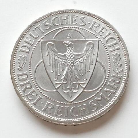 Weimarer Republik 3 Reichsmark Gedenkmünze, Der Rhein Deutschlands Strom nicht Deutschlands Grenze 1930 A