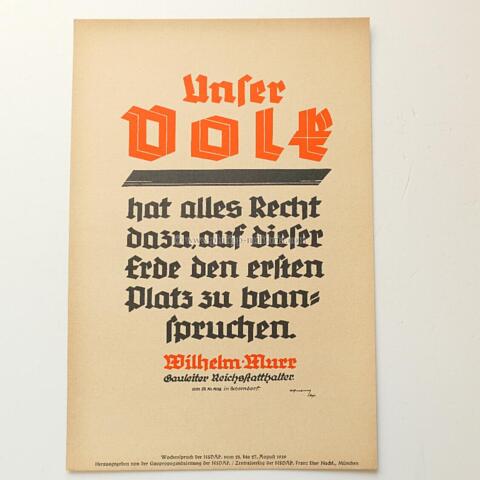 Wochenspruch der NSDAP Gaupropagandaleitung 1939 mit einem Zitat von Gauleiter Reichstatthalter Wilhelm Murr