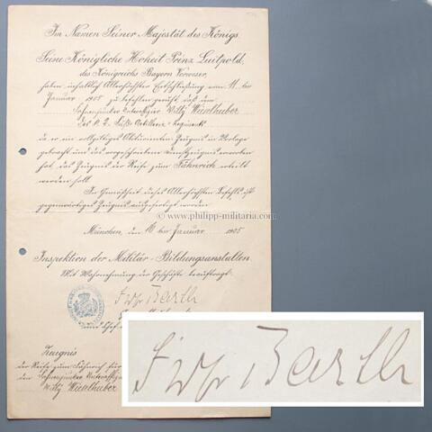 BARTH zu HARMATIN, Ernst Franz Kaspar Freiherr von, als bayerischer General der Infanterie(1849-1934), eigenhändige Unterschrift / Autograph auf Beförderungspatent