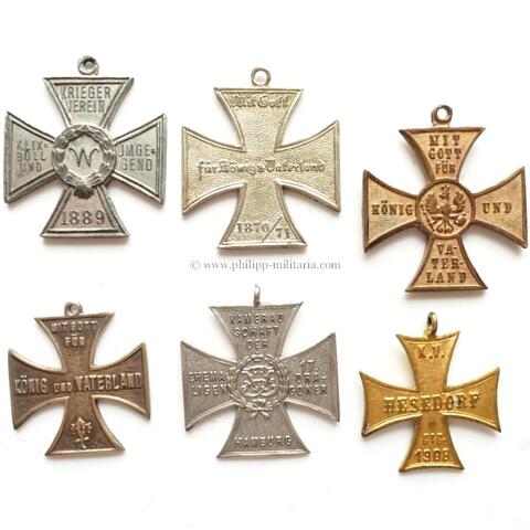 Lot mit 6 original Regiments- Kriegerverein- Erinnerungsabzeichen 