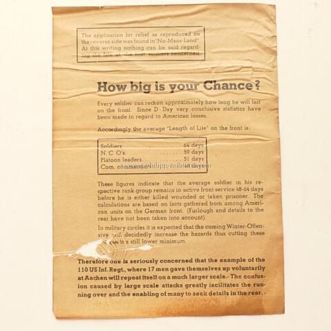 Alliiertes Propagandaflugblatt 2.Weltkrieg ' How big is your Chance ? '