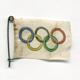 Olympiade Berlin 1936, Besucher- Sympatie- Seidenfähnchen als Anstecker der Olympischen Ringe